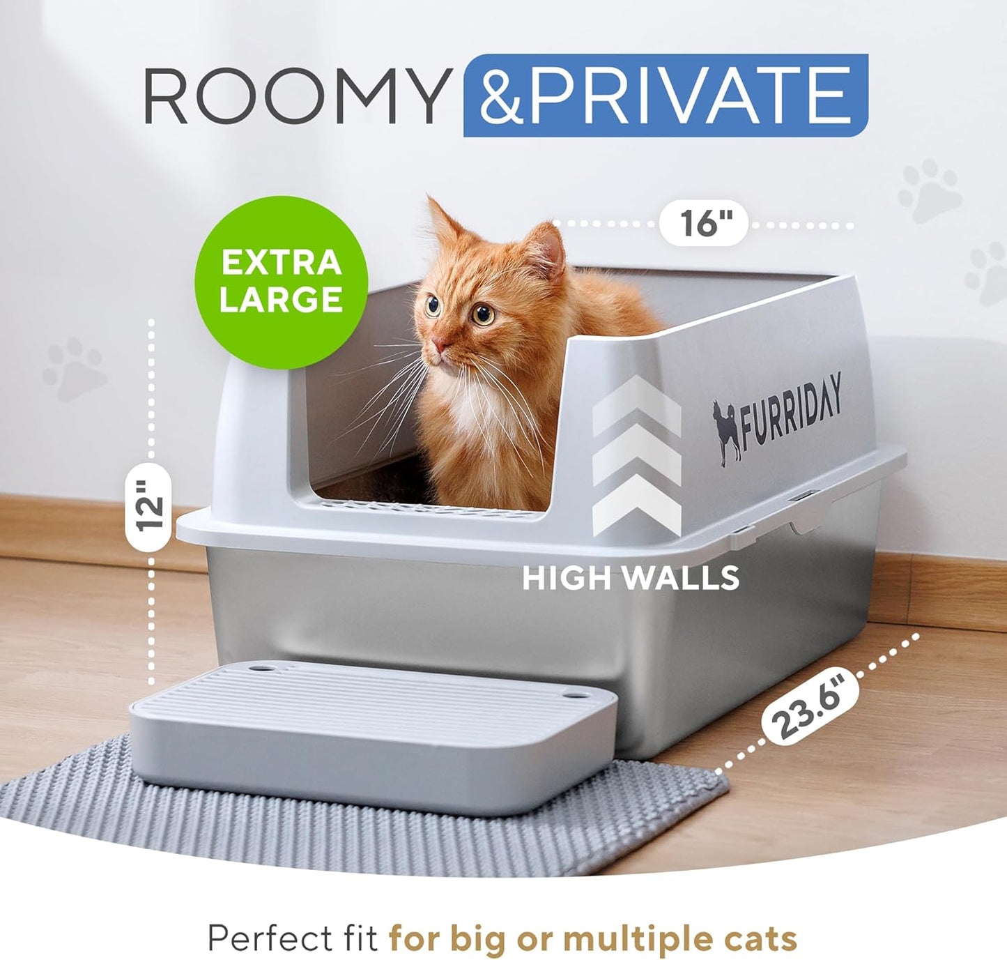 Large Stainless Steel Cat Litter Box XL – Durable Metal Litter Box for Cats, Rust-Resistant, Easy to Clean, Odor Control, Non-Stick Surface