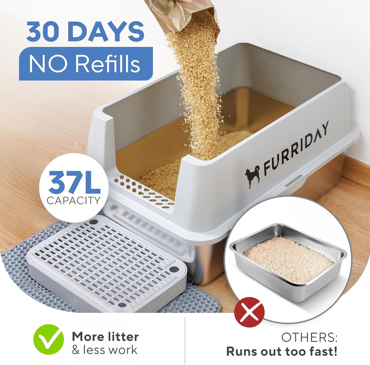 Large Stainless Steel Cat Litter Box XL – Durable Metal Litter Box for Cats, Rust-Resistant, Easy to Clean, Odor Control, Non-Stick Surface