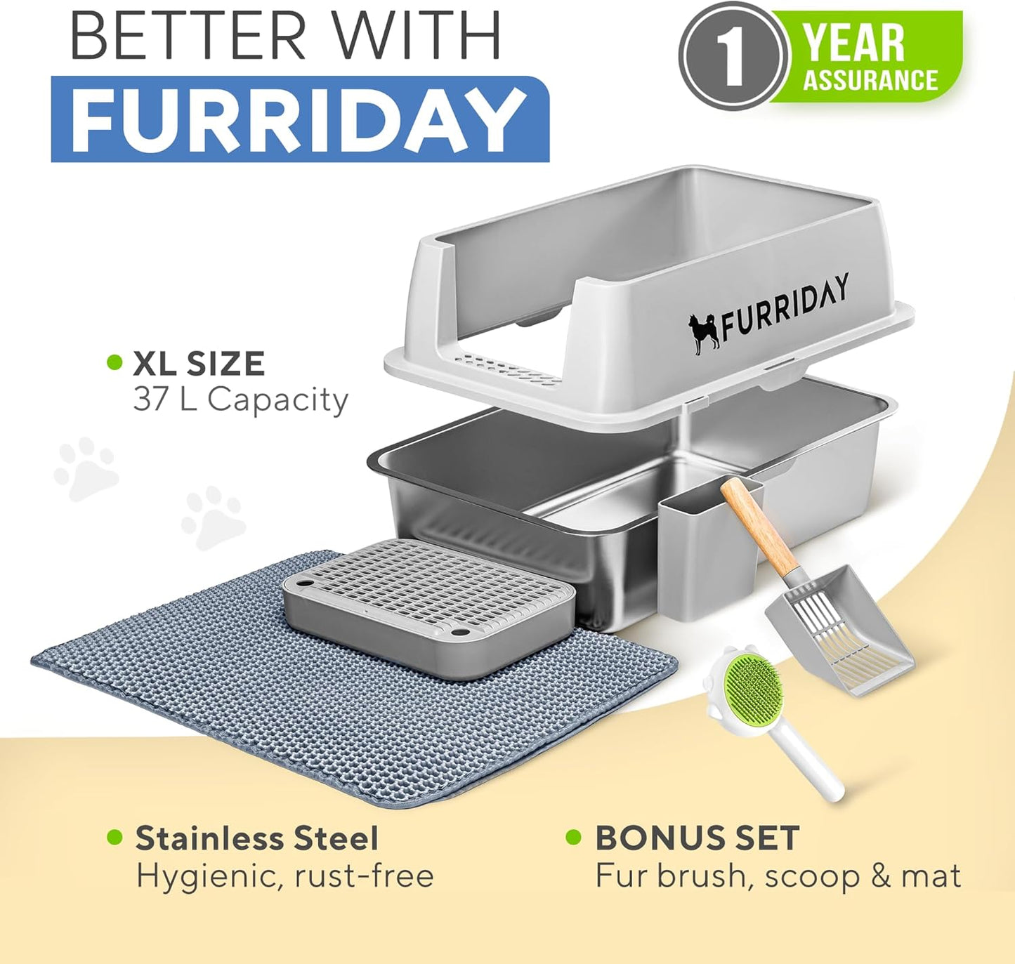 Large Stainless Steel Cat Litter Box XL – Durable Metal Litter Box for Cats, Rust-Resistant, Easy to Clean, Odor Control, Non-Stick Surface