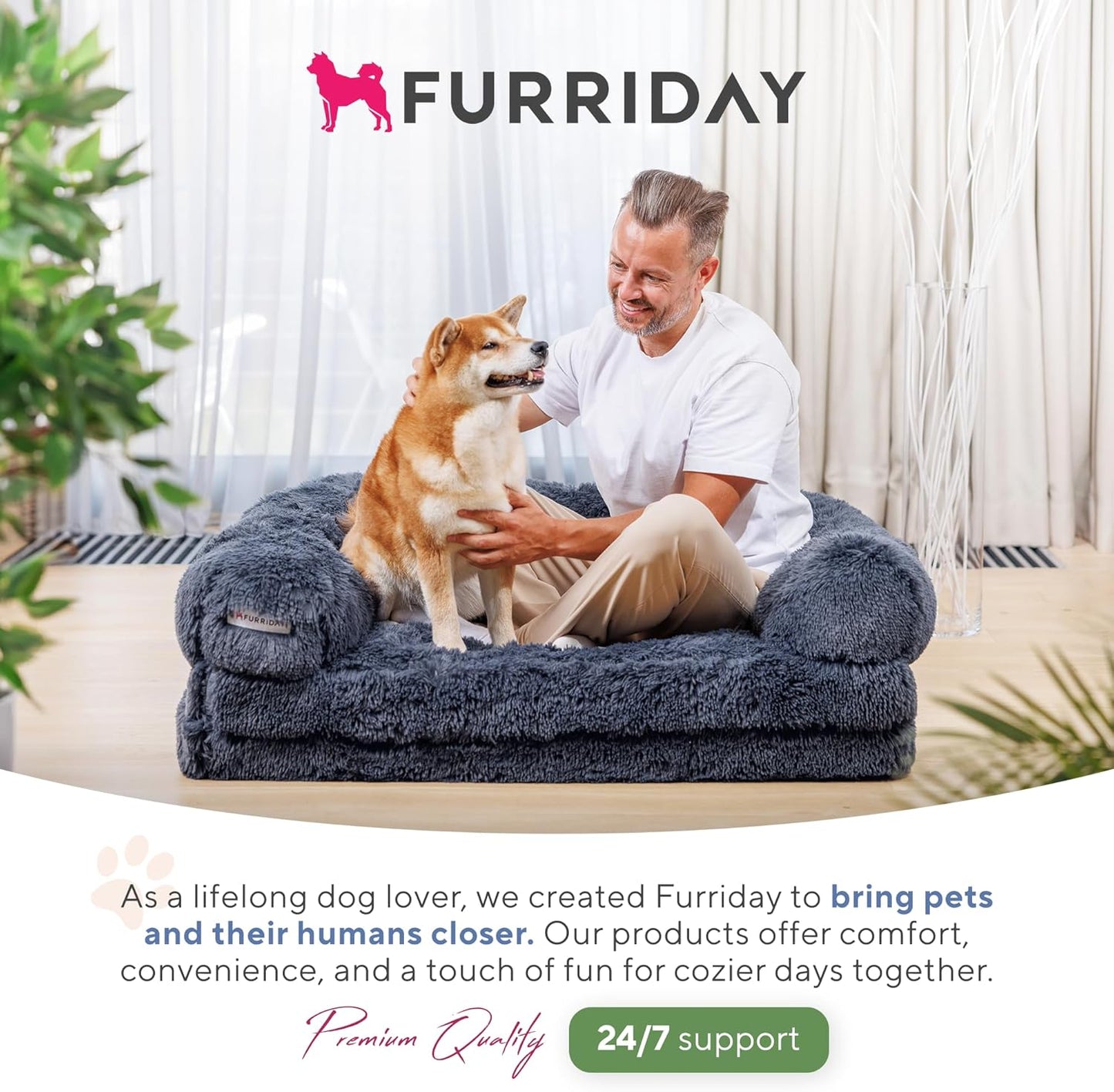 Foldable Human Dog Bed, Orthopedic Memory Foam Human Sized Dog Bed, Waterproof, Faux Fur Pet Couch for Adult, Dark Grey