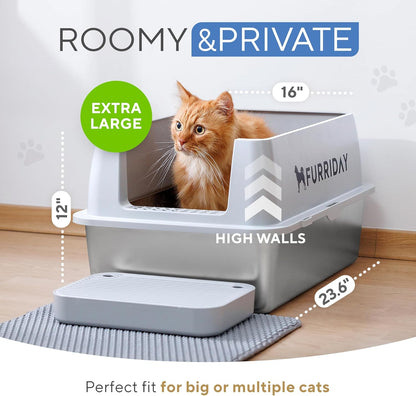 Large Stainless Steel Cat Litter Box XL – Durable Metal Litter Box for Cats, Rust-Resistant, Easy to Clean, Odor Control, Non-Stick Surface
