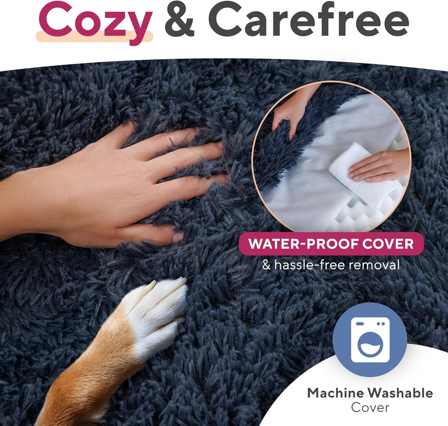 Foldable Human Dog Bed, Orthopedic Memory Foam Human Sized Dog Bed, Waterproof, Faux Fur Pet Couch for Adult, Dark Grey
