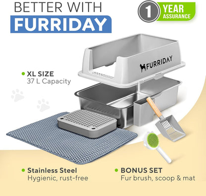 Large Stainless Steel Cat Litter Box XL – Durable Metal Litter Box for Cats, Rust-Resistant, Easy to Clean, Odor Control, Non-Stick Surface