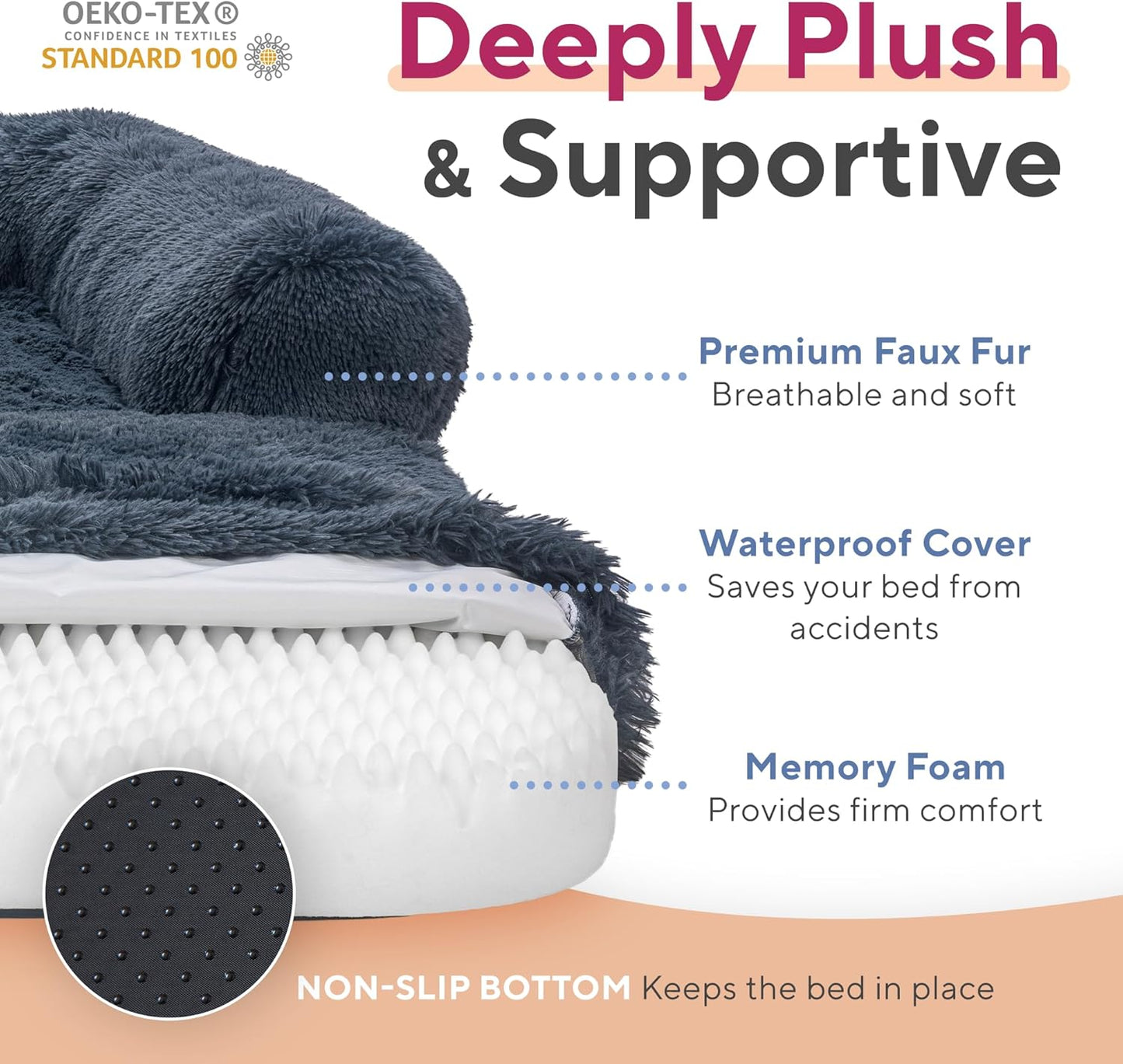 Foldable Human Dog Bed, Orthopedic Memory Foam Human Sized Dog Bed, Waterproof, Faux Fur Pet Couch for Adult, Dark Grey