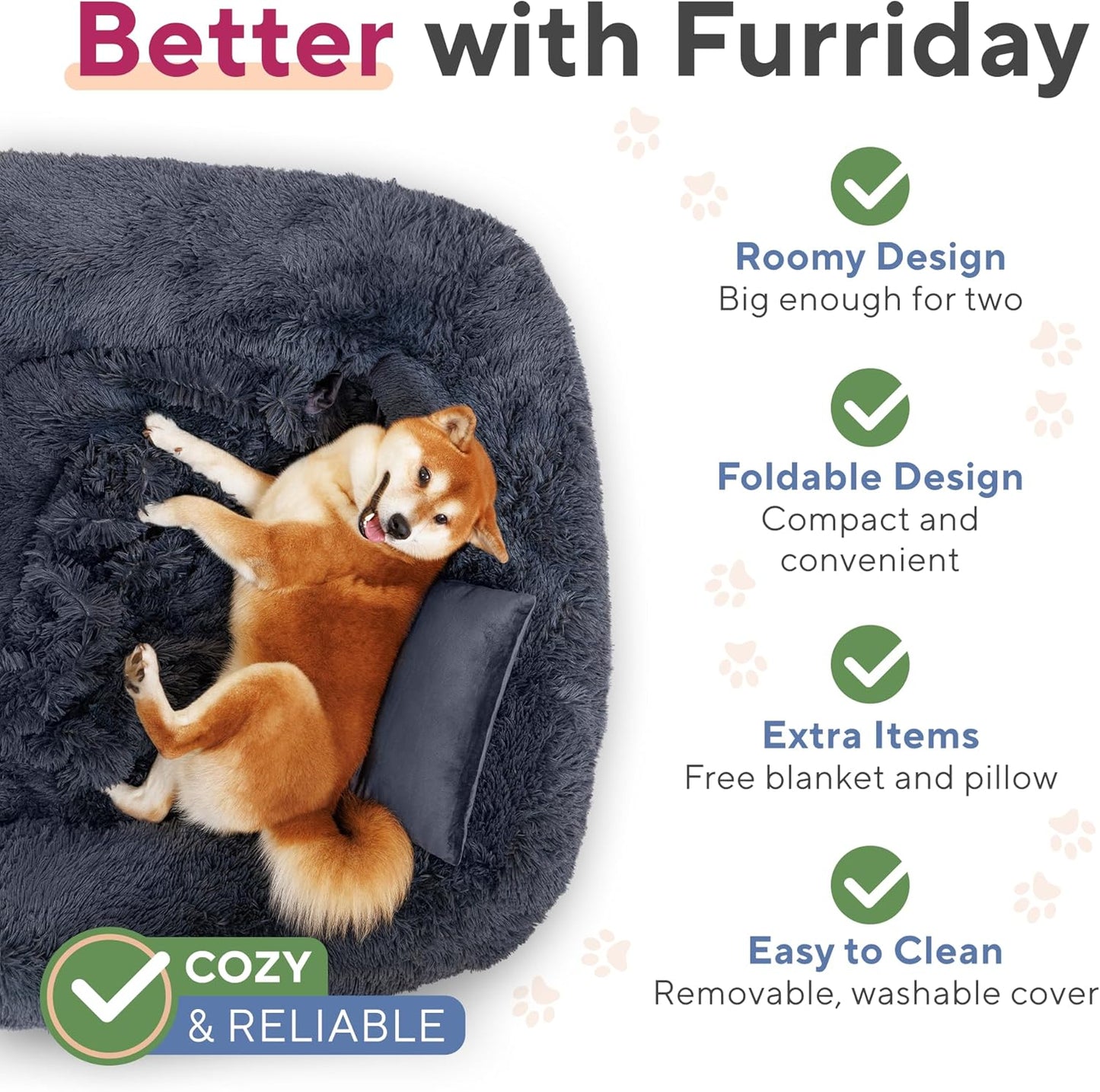 Foldable Human Dog Bed, Orthopedic Memory Foam Human Sized Dog Bed, Waterproof, Faux Fur Pet Couch for Adult, Dark Grey