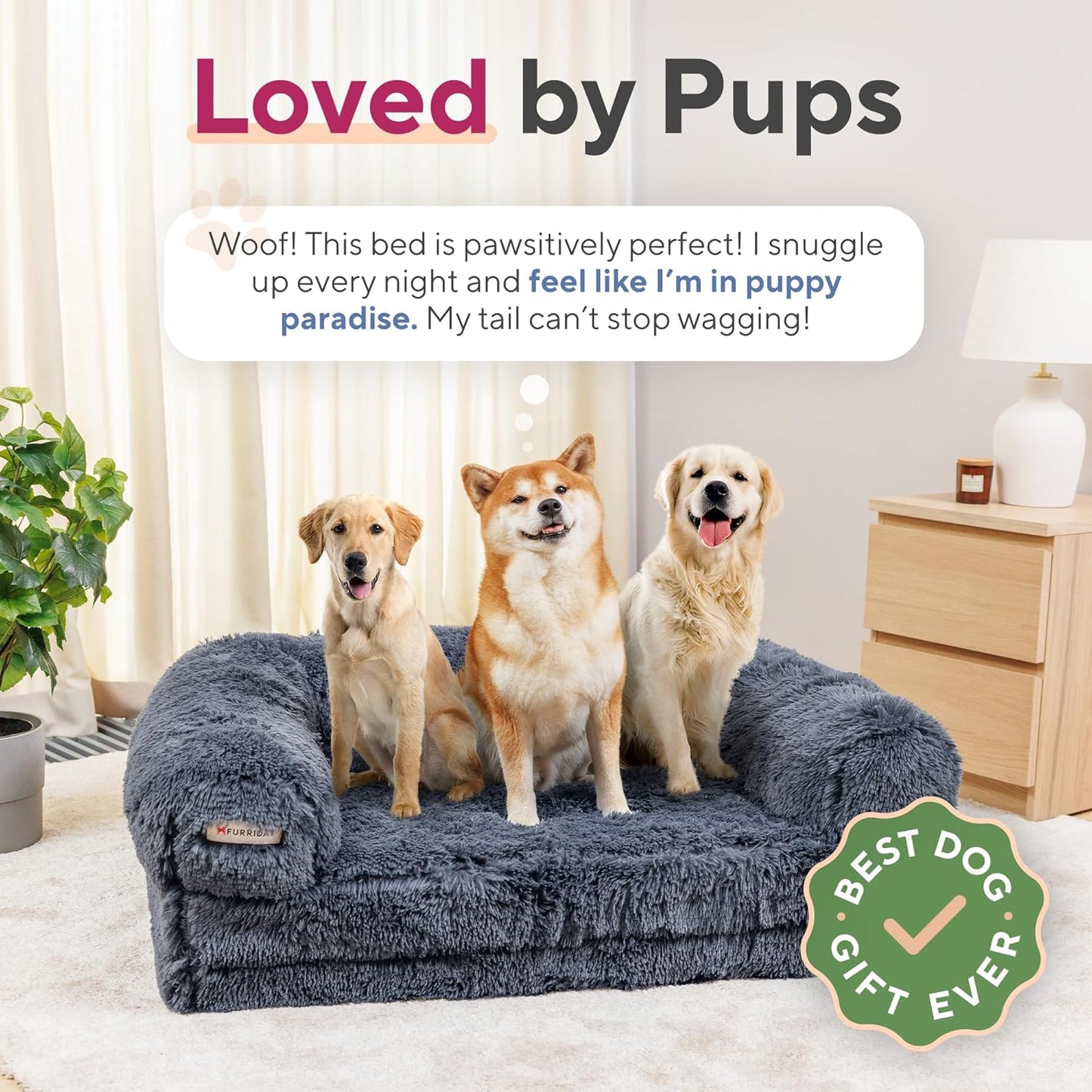Foldable Human Dog Bed, Orthopedic Memory Foam Human Sized Dog Bed, Waterproof, Faux Fur Pet Couch for Adult, Dark Grey